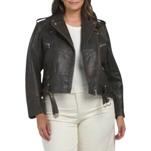 AVEC LES FILLES Plus Leather Relaxed Moto Jacket 2X